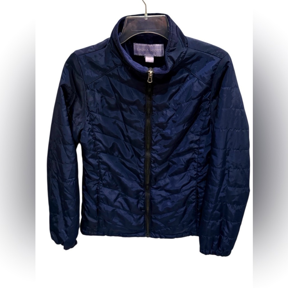 Laura Scott Women Lightweight Quilted Puffer Jacket Navy Blue Size Small